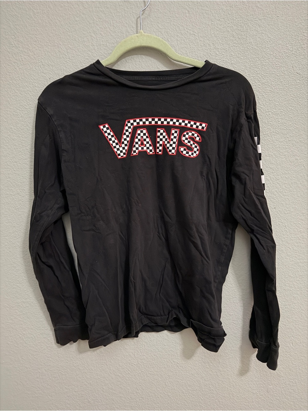 Vans Black Long-Sleeve Tee with Red & White Checkerboard Logo